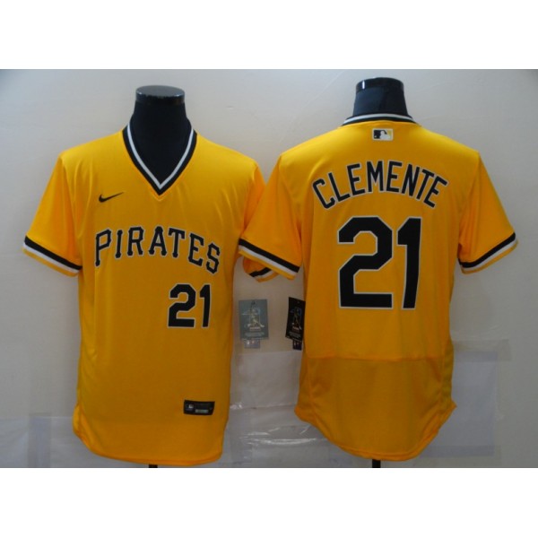 Pittsburgh Pirates #21 Roberto Clemente Yellow Flex Base Stitched Jersey