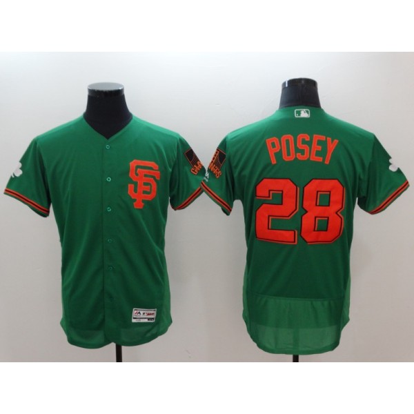 San Francisco Giants #28 Buster Posey Green St Patrick's Day Flexbase Stitched Jersey