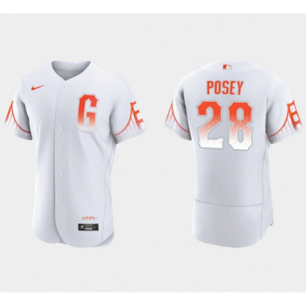 San Francisco Giants #28 Buster Posey White City Connect Flex Base Stitched Jersey