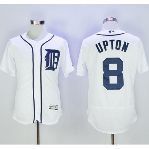 Tigers #8 Justin Upton White Flexbase Authentic Collection Stitched Jersey