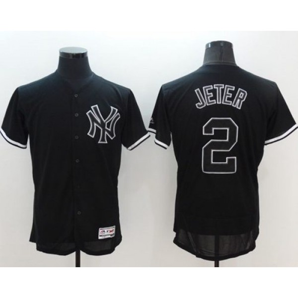 Yankees #2 Derek Jeter Black Fashion Flexbase Authentic Collection Stitched Jersey
