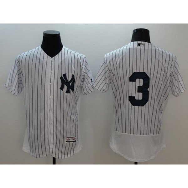 Yankees #3 Babe Ruth White Strip Flexbase Authentic Collection Stitched Jersey