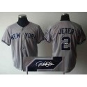 Yankees #2 Derek Jeter Grey Autographed Stitched Jersey