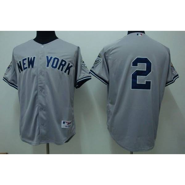 Yankees #2 Derek Jeter Stitched Grey Jersey