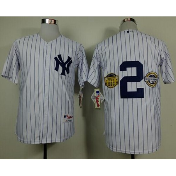 Yankees #2 Derek Jeter White W Commemorative Final Season Inaugural Season Retirement Patch Stitched Jersey
