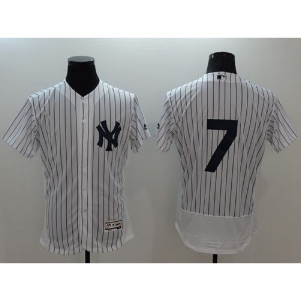 Yankees #7 Mickey Mantle White Strip Flexbase Authentic Collection Stitched Jersey