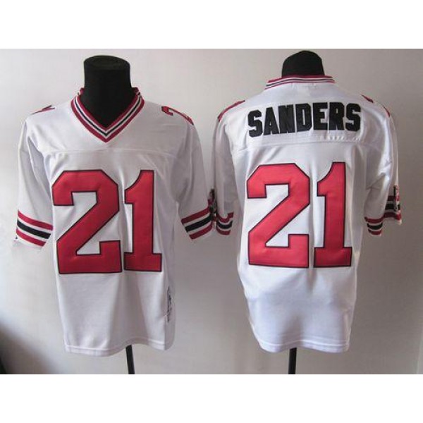 1992 Mitchell And Ness Falcons #21 Deion Sanders White Throwback Stitched Jersey