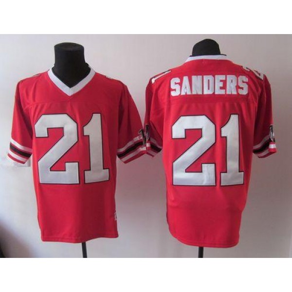 1992 Mitchell And Ness Falcons #21 Deion Sanders Red Throwback Stitched Jersey