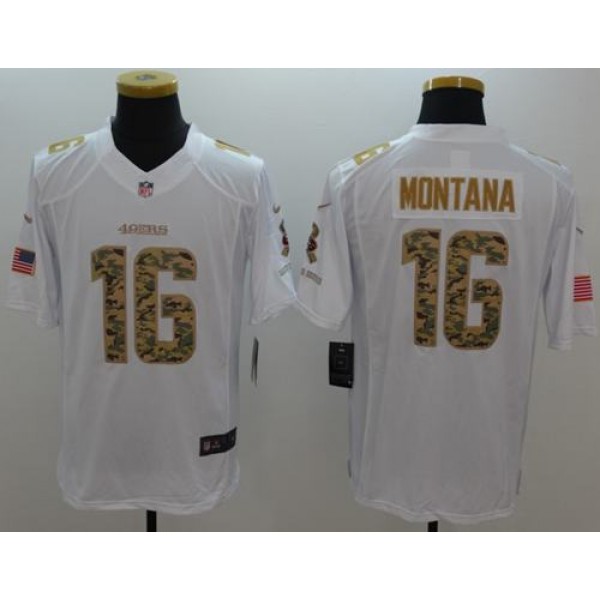 49ers #16 Joe Montana White Stitched Limited Salute To Service Nike Jersey