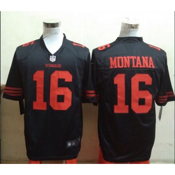 49ers #16 Joe Montana Black Alternate Stitched Game Nike Jersey