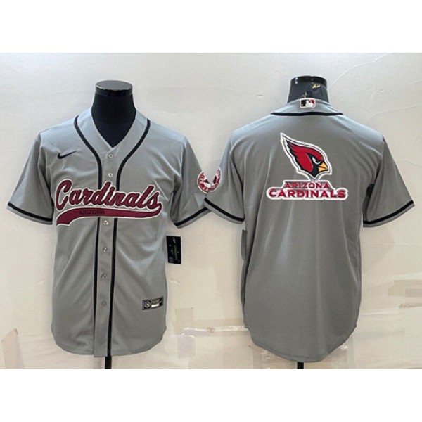 Arizona Cardinals Grey Team Big Logo With Patch Cool Base Stitched Baseball Jersey