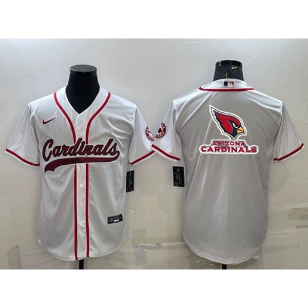Arizona Cardinals White Team Big Logo With Patch Cool Base Stitched Baseball Jersey