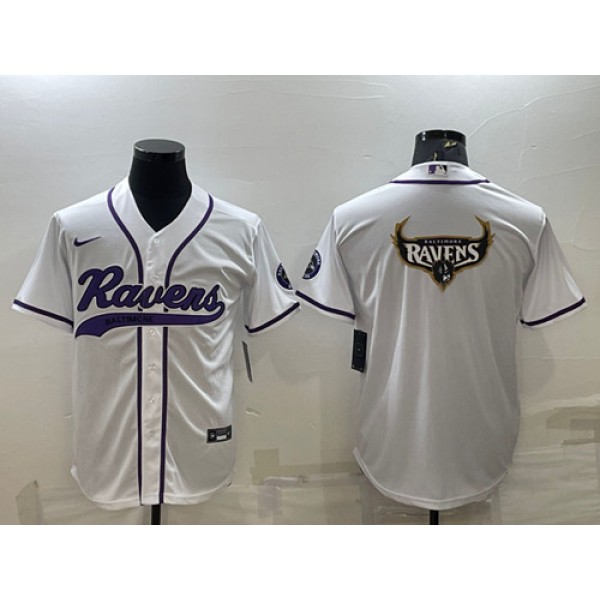 Baltimore Ravens White Team Big Logo With Patch Cool Base Stitched Baseball Jersey