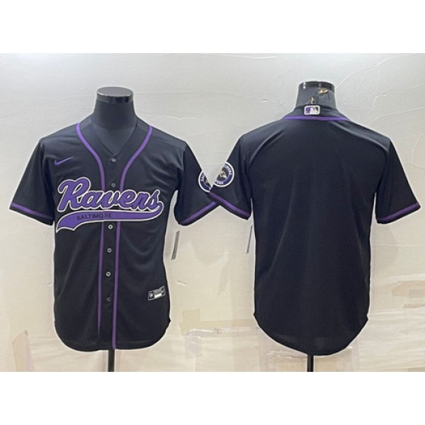 Baltimore Ravens Blank Black With Patch Cool Base Stitched Baseball Jersey