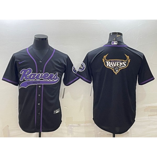 Baltimore Ravens Black Team Big Logo With Patch Cool Base Stitched Baseball Jersey