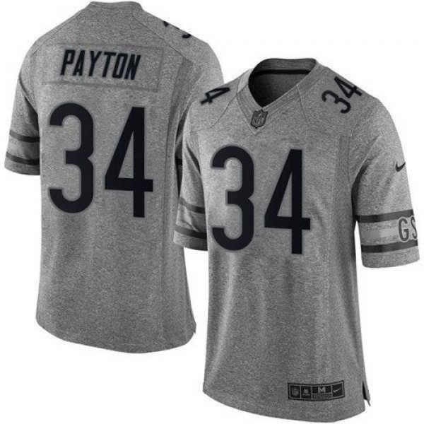 Bears #34 Walter Payton Gray Stitched Limited Gridiron Gray Nike Jersey