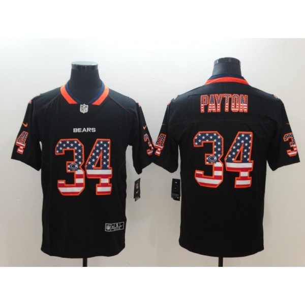 Bears #34 Walter Payton Black USA Flag Color Rush Limited Fashion Stitched Jersey