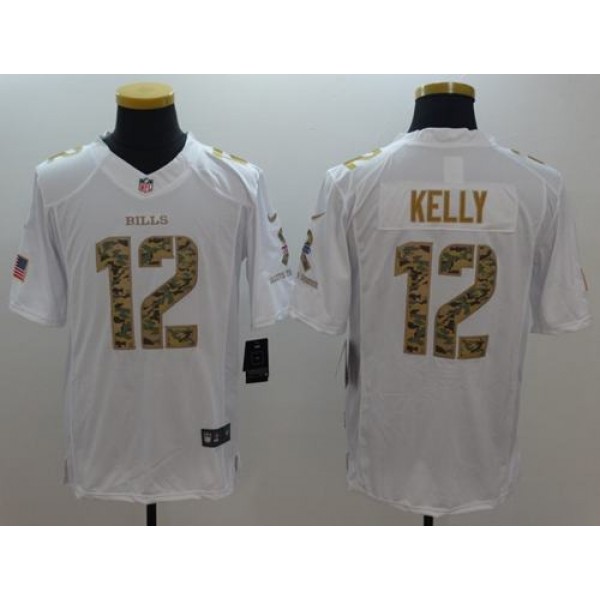 Bills #12 Jim Kelly White Stitched Limited Salute To Service Nike Jersey