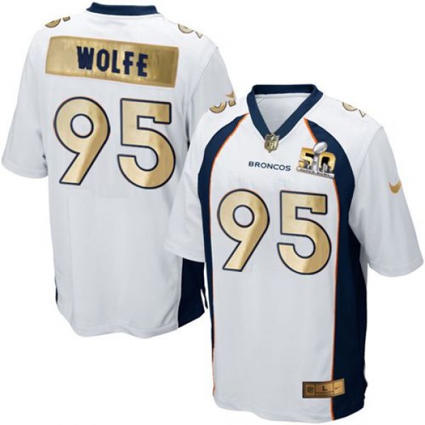 Broncos #95 Derek Wolfe White Stitched Game Super Bowl 50 Collection Nike Jersey