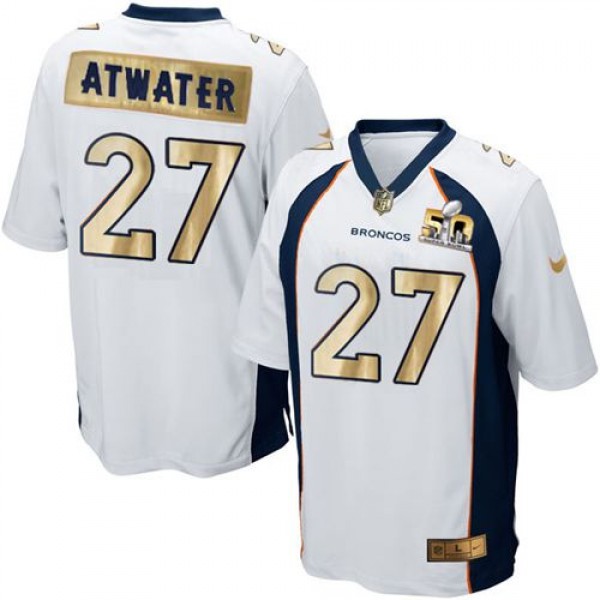Broncos #27 Steve Atwater White Stitched Game Super Bowl 50 Collection Nike Jersey