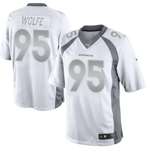 Broncos #95 Derek Wolfe White Stitched Limited Platinum Nike Jersey