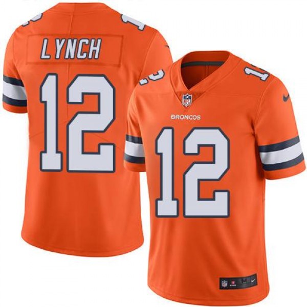 Broncos #12 Paxton Lynch Orange Stitched Limited Rush Nike Jersey