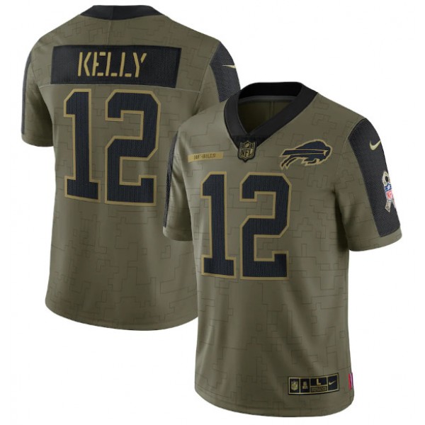 Buffalo Bills #12 Jim Kelly 2021 Olive Salute To Service Limited Stitched Jersey