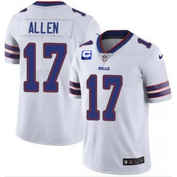 Buffalo Bills #17 Josh Allen White With C Patch Vapor Untouchable Limited Stitched Jersey