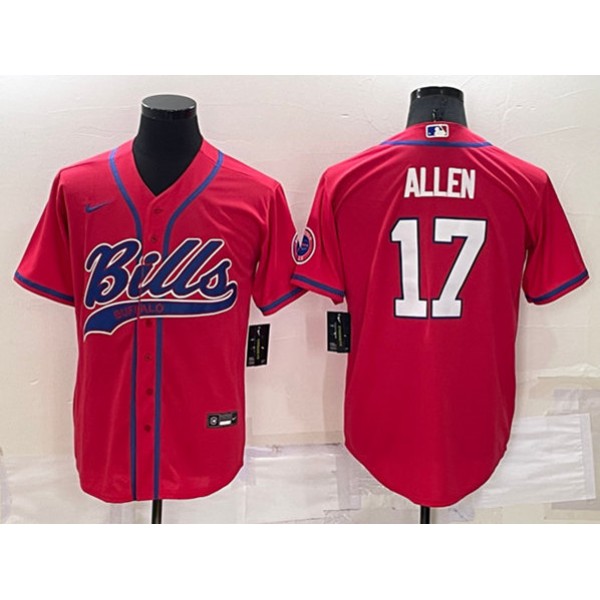 Buffalo Bills #17 Josh Allen Red Cool Base Stitched Baseball Jersey