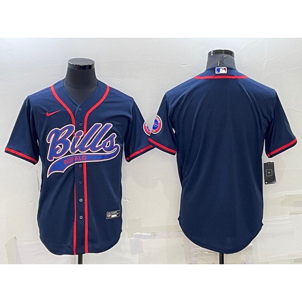 Buffalo Bills Blank Navy With Patch Cool Base Stitched Baseball Jersey