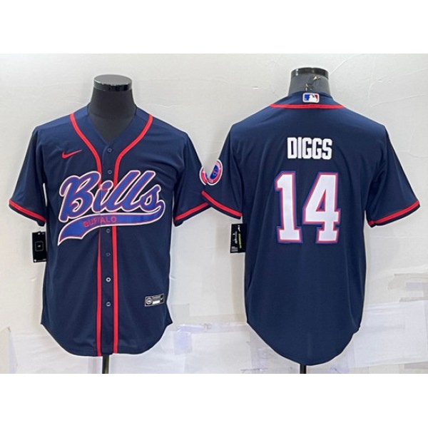 Buffalo Bills #14 Stefon Diggs Navy With Patch Cool Base Stitched Baseball Jersey