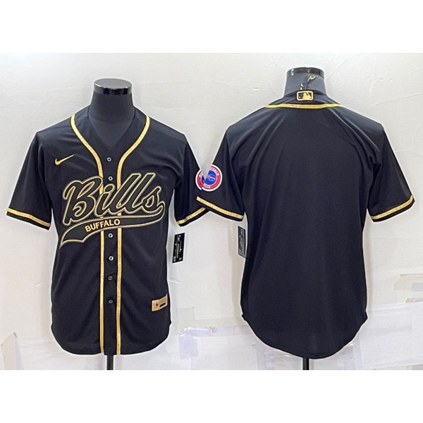 Buffalo Bills Blank Black Gold With Patch Cool Base Stitched Baseball Jersey