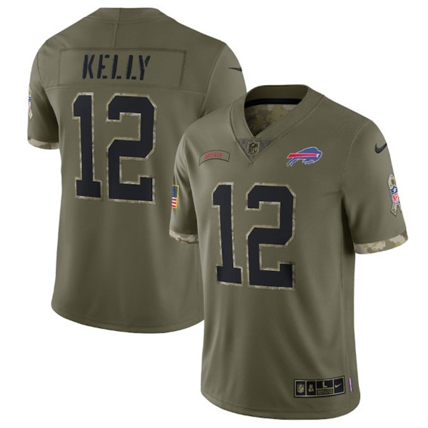 Buffalo Bills #12 Jim Kelly 2022 Olive Salute To Service Limited Stitched Jersey
