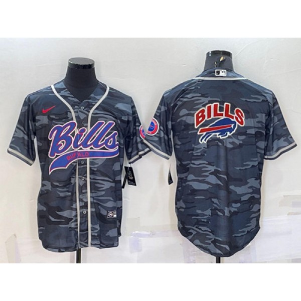 Buffalo Bills Blank Grey Camo Team Big Logo With Patch Cool Base Stitched Baseball Jersey