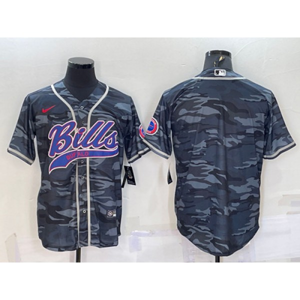 Buffalo Bills Blank Gray Camo With Patch Cool Base Stitched Baseball Jersey