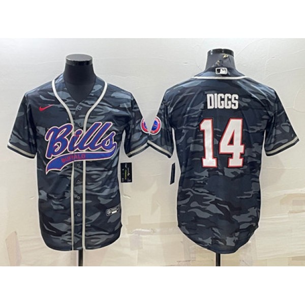 Buffalo Bills Blank #14 Stefon Diggs Gray Navy Camo With Patch Cool Base Stitched Baseball Jersey