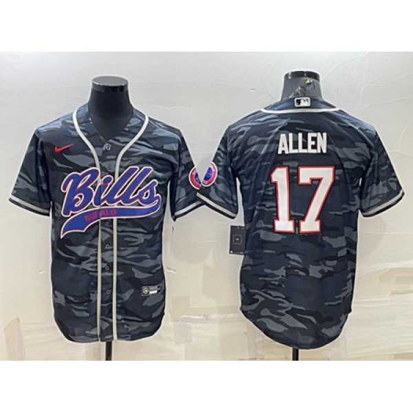 Buffalo Bills Blank #17 Josh Allen Gray Navy Camo With Patch Cool Base Stitched Baseball Jersey