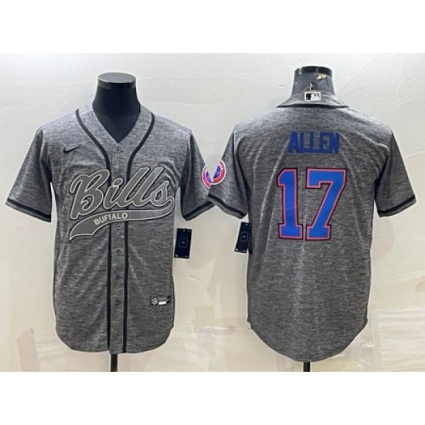 Buffalo Bills #17 Josh Allen Gray With Patch Cool Base Stitched Baseball Jersey