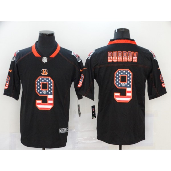 Cincinnati Bengals #9 Joe Burrow Black USA Flag Fashion Limited Stitched Jersey