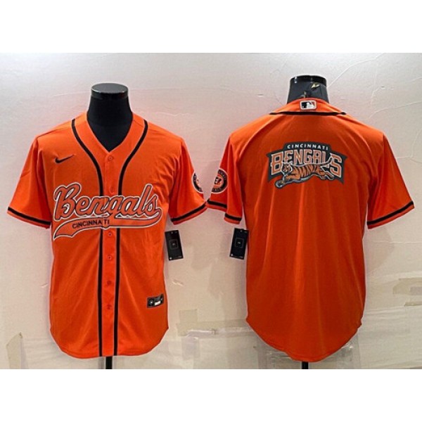 Cincinnati Bengals Orange Team Big Logo With Patch Cool Base Stitched Baseball Jersey