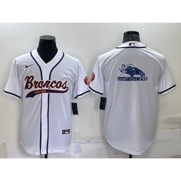 Denver Broncos White Team Big Logo With Patch Cool Base Stitched Baseball Jersey
