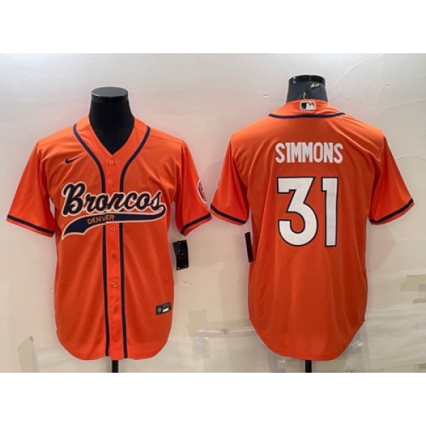 Denver Broncos #31 Justin Simmons Orange With Patch Cool Base Stitched Baseball Jersey