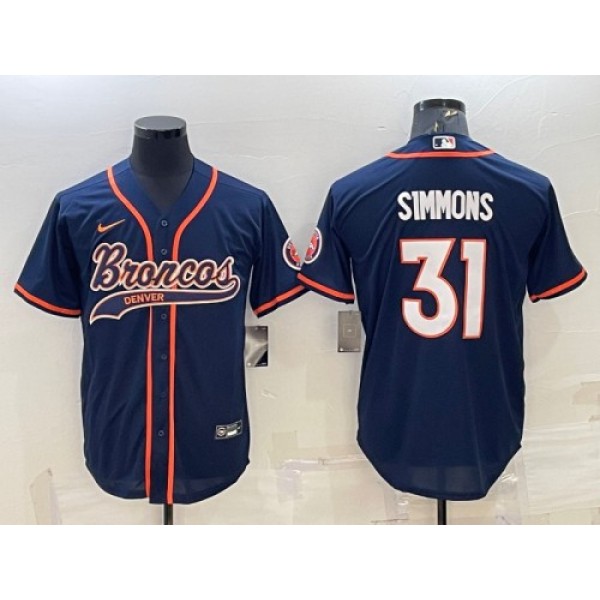 Denver Broncos #31 Justin Simmons Navy With Patch Cool Base Stitched Baseball Jersey