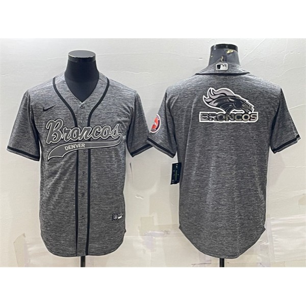 Denver Broncos Gray Team Big Logo With Patch Cool Base Stitched Baseball Jersey