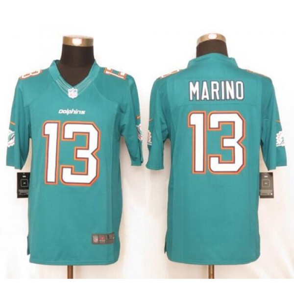 Dolphins #13 Dan Marino Aqua Green Team Color Stitched Limited Nike Jersey