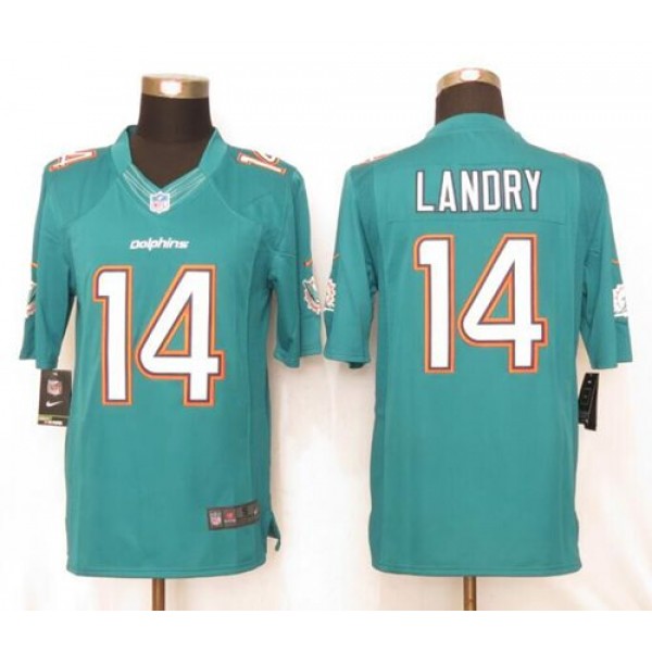 Dolphins #14 Jarvis Landry Aqua Green Team Color Stitched Limited Nike Jersey