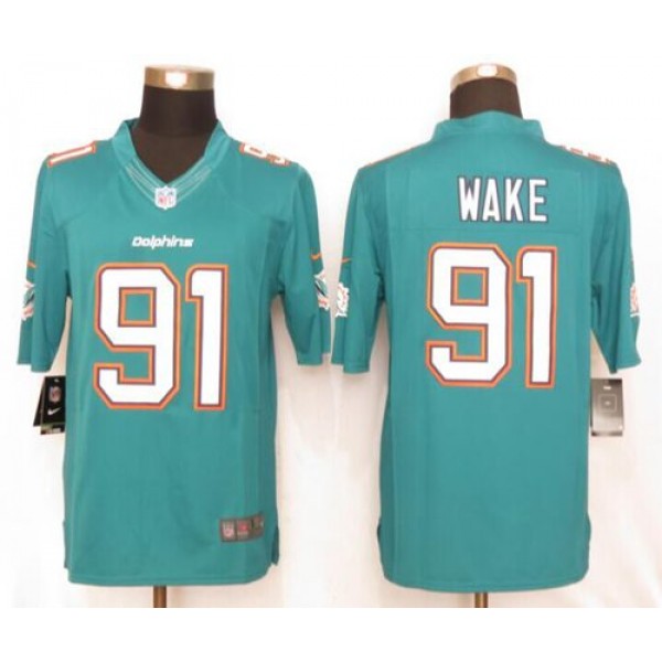 Dolphins #91 Cameron Wake Aqua Green Team Color Stitched Limited Nike Jersey