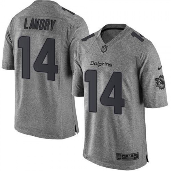 Dolphins #14 Jarvis Landry Gray Stitched Limited Gridiron Gray Nike Jersey
