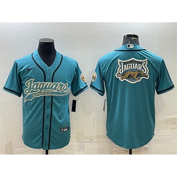 Jacksonville Jaguars Teal Team Big Logo With Patch Cool Base Stitched Baseball Jersey