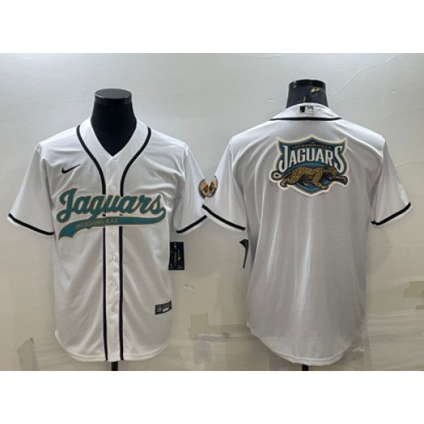 Jacksonville Jaguars White Team Big Logo With Patch Cool Base Stitched Baseball Jersey